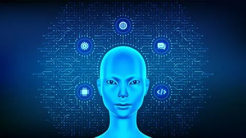 AI chatbot, artificial intelligence assistant technology concept. Smart vir.. Ilustración de archivo