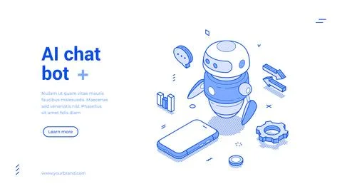 AI chatbot artificial intelligence smartphone app assistance isometric web ba Ilustração Stock