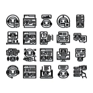 Ai chatbot assistant customer service technology icon set Stock Illustration