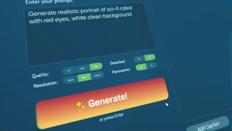 AI chatbot assistant generate detailed portrait of sci-fi robot Stock Footage 282427350