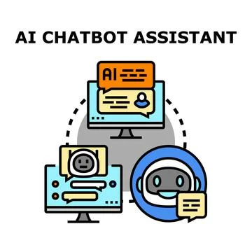 Ai chatbot assistant interacting with digital communication network Stock Illustration