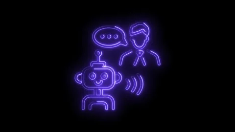 Ai chatbot assisting a customer service agent with neon light on black Stock Footage 330773384
