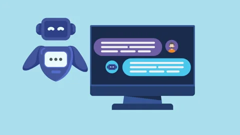 AI Chatbot Communication Flat Design 2d Animation with Alpha Matte Stock Footage 341835334