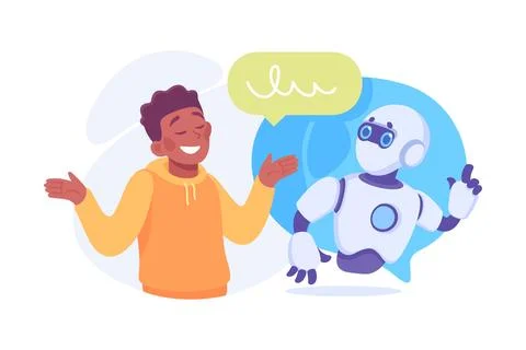 Ai Chatbot Communication with Man Vector Illustration Stock Illustration