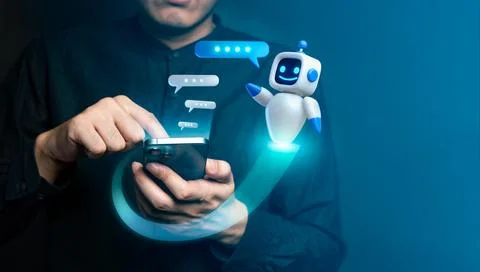 AI Chatbot Communication on Smartphone Stock Photos