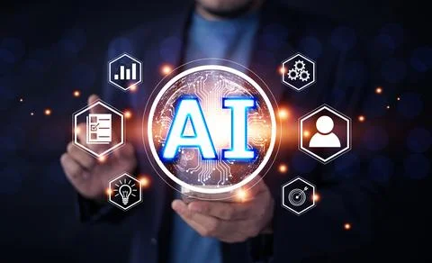 AI chatbot concept, AI Artificial Intelligence concept, Businessman using A.. Stock Photos