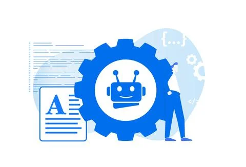 AI chatbot concept illustration - deep learning, data mining, code creation Stock Illustration