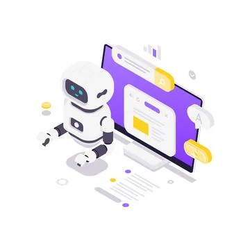 AI Chatbot For Content Writing And Web Search Isometric Vector Illustration Illustrazione stock