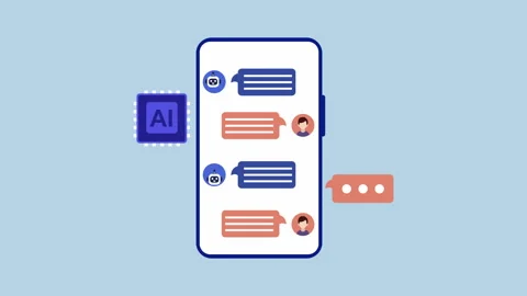 AI Chatbot Conversation on Smartphone 2d Animation with Alpha Matte Stock Footage 334827809