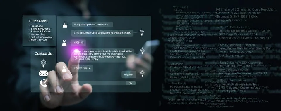 AI chatbot customer assistant tracking package delivery, analyzing logistic.. Stock Photos