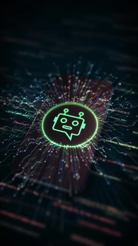 AI Chatbot with Data Flow dynamic data streams, representing the concept of AI Stock Footage 306580780