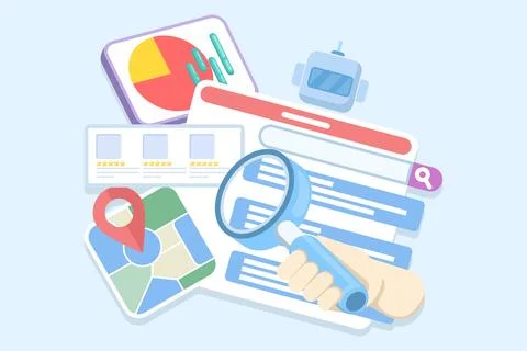 An AI chatbot integrated with a search engine provides 스톡 일러스트