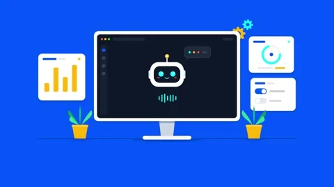 AI Chatbot Interface Animation on Computer cute fabric baby bib, Data Analy.. Stock Footage 347089252
