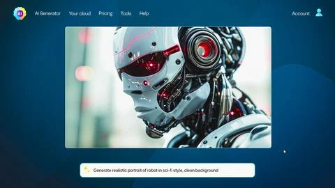 AI chatbot interface detailed high-quality image of realistic portrait of sci-fi Foto stock