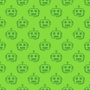 AI Chatbot Robot Character vector line green seamless pattern Illustrazione stock