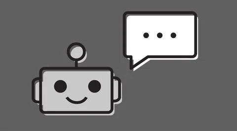 AI chatbot robot head with speech bubble icon Illustrazione stock