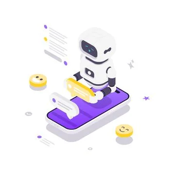AI Chatbot On Smartphone For Customer Support Isometric Vector Illustration Stock Illustration