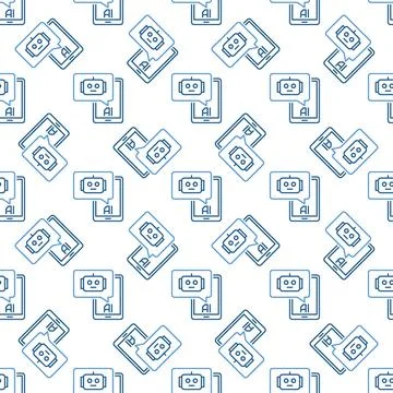 AI Chatbot in Smartphone vector linear seamless pattern Stock Illustration