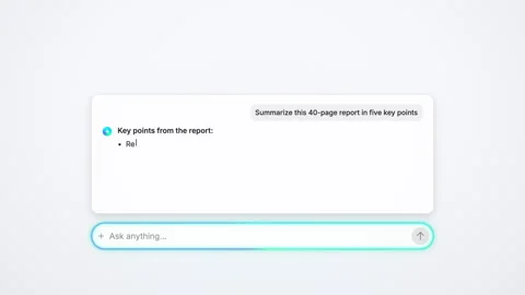AI chatbot summarizing a report into key points above a glowing cyan prompt.. 库存影片 346957408