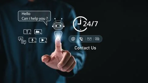 AI chatbot support 24-7 virtual assistant contact customer service automati.. Stock Photos