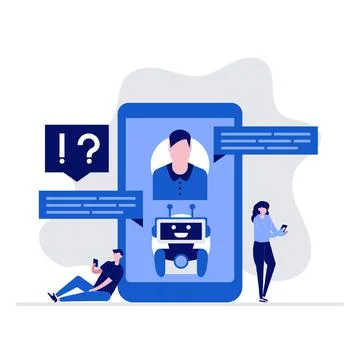 AI Chatbot Support and FAQ vector illustration concept with characters. Custo Stock Illustration
