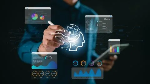 AI Chatbot system uses smart artificial intelligence technology interface, .. Stockfoto's