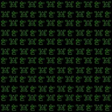 AI Chatbot Technology Repeat Pattern. Green Outline Robot Texture Tile. Stock Illustration
