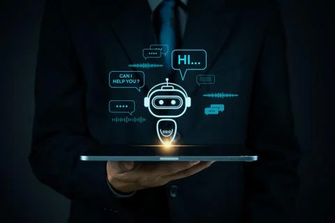 AI chatbot technology, virtual assistant for customer service, futuristic s.. Stock Photos