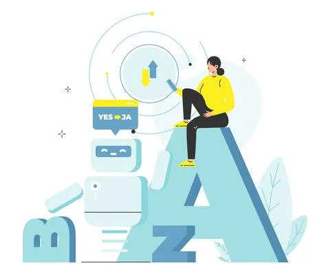 AI chatbot translator, vector illustration. Artificial intelligence foreign Illustrazione stock