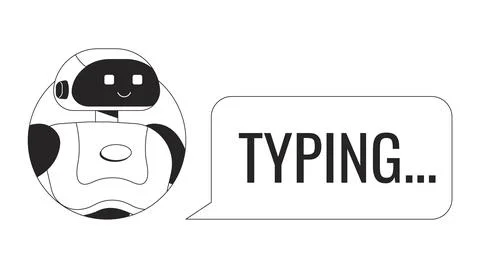 AI chatbot typing black and white concept vector spot illustration イラスト素材
