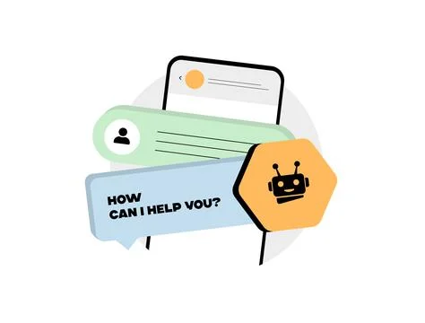 AI chatbot UX design with virtual assistant interface, chatbot conversation Stock Illustration