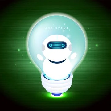 AI Chatbot Virtual Assistant Inside Light Bulb Innovation Idea Concept Stock Illustration
