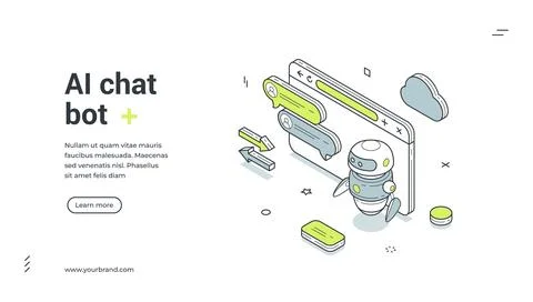 AI chatbot virtual assistant internet browser isometric web banner design tem Stock Illustration