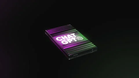 AI ChatGPT application on smartphone screen on black reflective background Stock Footage 235214588