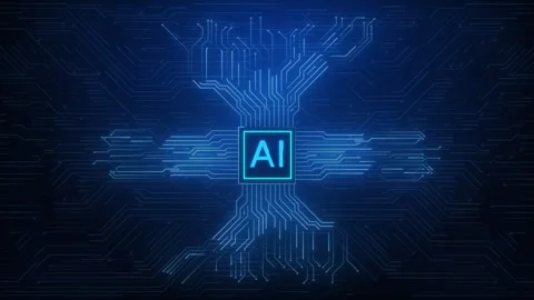 AI chip advanced technology center digital interface virtual space, cutting edge Stock Footage 295176489