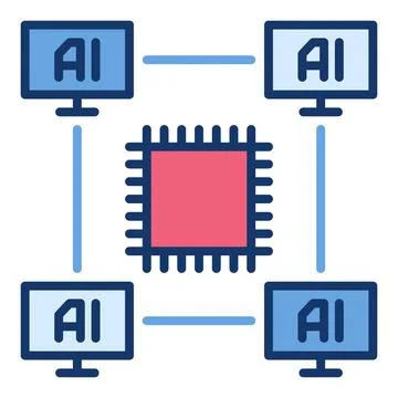 AI Chip and Computers vector Artificial Intelligence Technology colored ico.. Stockillustratie