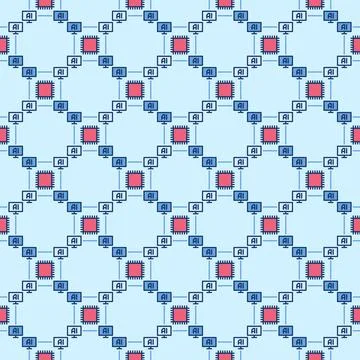 AI Chip and Computers vector Artificial Intelligence Technology colored sea.. Stockillustratie