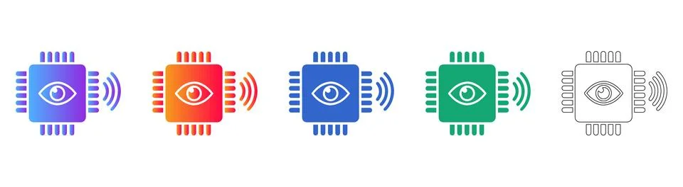 AI Chip and Optical Sensor Technology Icon Set Stock Illustration