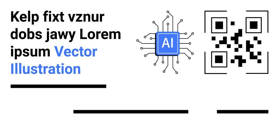 AI Chip and QR Code with Placeholder Text in Modern Layout for Tech Concepts Illustrazione stock