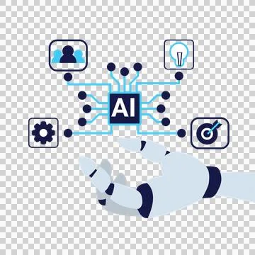 AI Chip and Robotic Hand Driving Business Innovation and Digital Transformation Stock Illustration