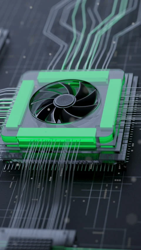 AI chip animation with digital lines on a motherboard. Stock Footage 348017822