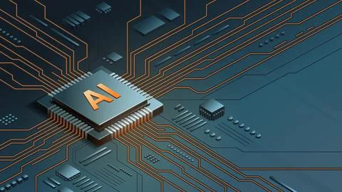 AI Chip Artificial Intelligence with digital data flow on futuristic circui.. Stock Illustration