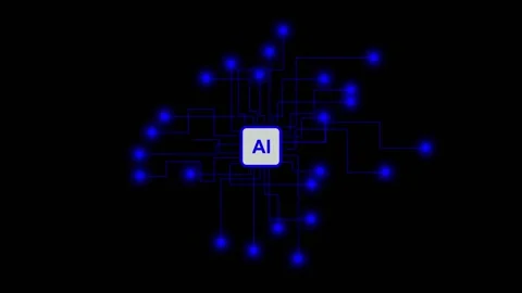 AI chip with blue circuitry on black. AI chip for artificial intelligence c.. Stock Footage 337815753