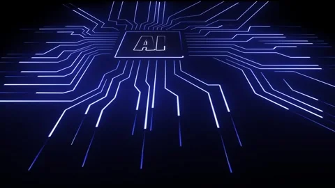 AI Chip with Blue Glowing Circuit Lines Futuristic Technology Background Vidéo 333912049