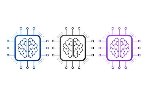 AI chip brain technology icon set  artificial intelligence, neural network 스톡 일러스트