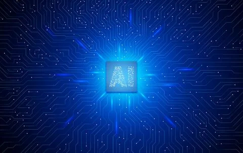 AI chip on a circuit board. Artificial Intelligence inside the CPU, Central.. Stock Illustration