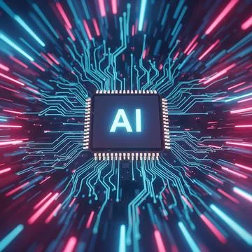 AI Chip on Circuit Board Artificial Intelligence Processor with Glowing Con.. Stock Illustration