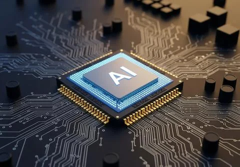 AI Chip on Circuit Board Artificial Intelligence Processor with Glowing Con.. イラスト素材