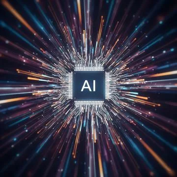 AI Chip on Circuit Board Artificial Intelligence Processor with Glowing Con.. Stock Illustration