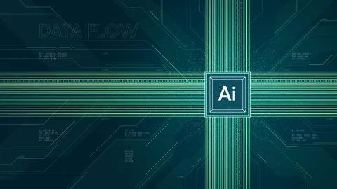 AI chip on a circuit board process of data processing, Big data visualizati.. Stock Illustration
